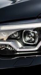 Close-up of a Modern Car Headlight Design with Chrome Accents.