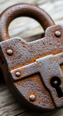 Close-up of a weathered and rusty old padlock.