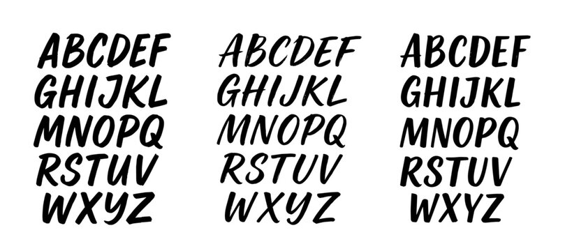 Hand-drawn brush lettering font set with expressive strokes and artistic calligraphy style, perfect for posters, logos, invitations, and modern typography design projects.