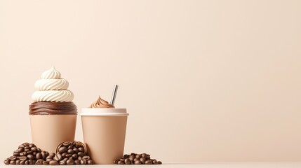 3D background with mocha mousse elements blending into a coffee-themed design: A visually stunning 3D background where mocha mousse textures seamlessly blend with coffee cups, beans, and swirling