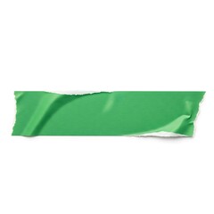 Close-up of a vibrant green piece of adhesive tape on a white background.