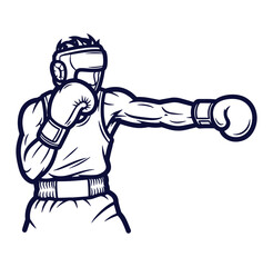 Vector illustration of a boxer wearing protective gear executing a punching motion