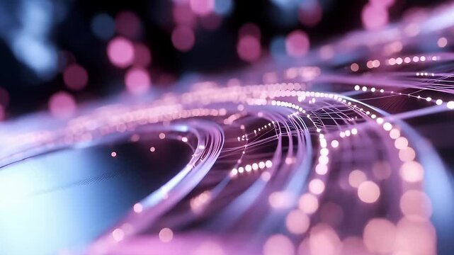 abstract digital data visualization with glowing pink and purple circular flow lines animation