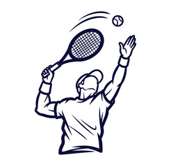 Vector illustration of a tennis player serving with racquet and tennis ball during a match