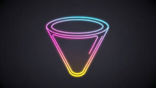 Mesmerizing radiant geometric cone shape in bright gradient neon illumination captivating the dark