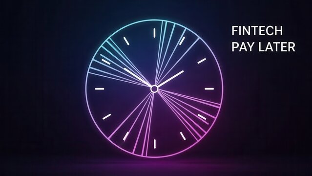Illuminated neon clock face representing flexible fintech payment solutions and modern financial