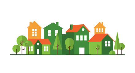 Vector Illustration of Suburban Houses and Trees
