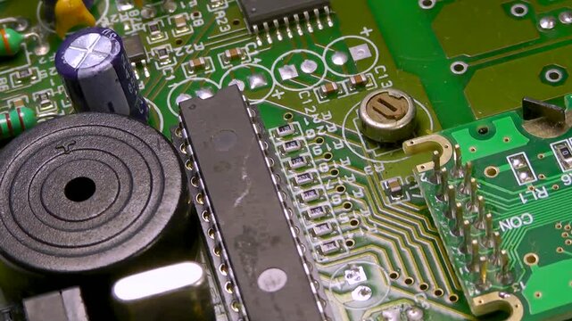 Electronic printed circuit board with microcircuits, transistors and SMD components