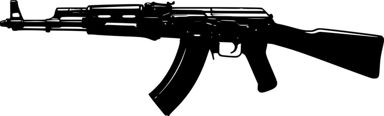 Ak 47 assault rifle vector black silhouette print design
