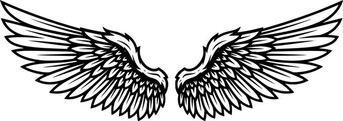 Angel wings Vector Black Silhouette Design For T-Shirt

