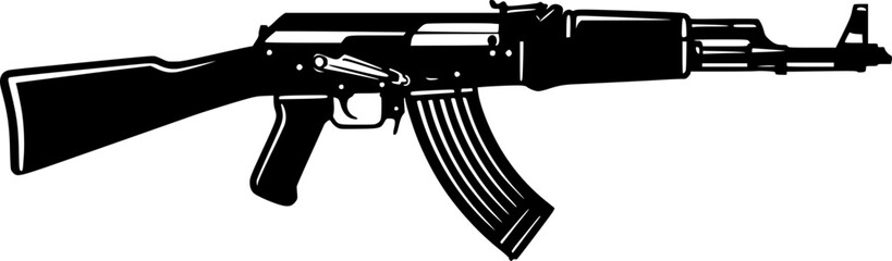Ak 47 assault rifle vector black silhouette print design
