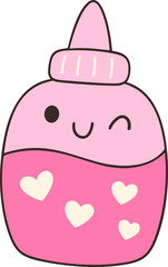 Cute pink bottle with smiling face and hearts, perfect for school supplies or crafts