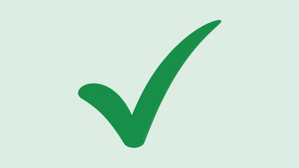 Green checkmark symbol in simple flat design with bold lines on light green background for approval icon