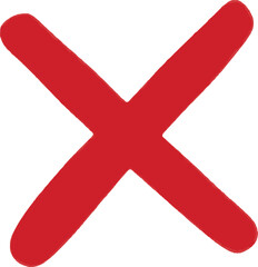 Red Cross Symbol in Simple Flat Design with Bold Color on Transparent Background for Warning Sign