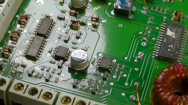 Electronic printed circuit board with microcircuits, transistors and SMD components