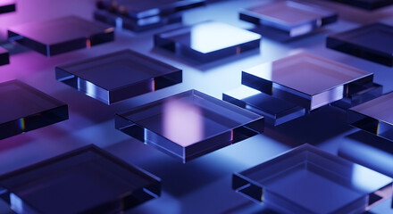 Obraz premium Abstract Glass Tiles Reflective Surfaces with Neon Lighting