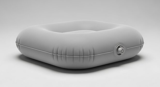 Gray inflatable air mattress lies on floor