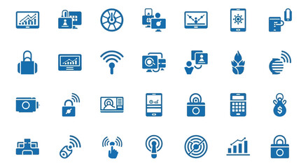 Technology Icons Set: Security, Finance, Connectivity, Devices