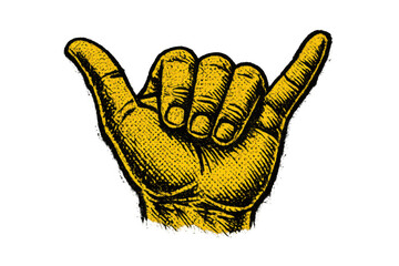 Obraz premium Hand making shaka sign gesture, symbolizing hang loose, surf culture, and the aloha spirit on a transparent background