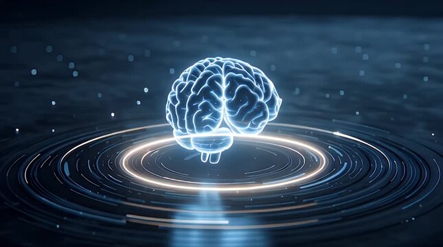 Futuristic AI Brain Core Guarded by Digital Security Rings