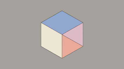 3D Cube with Pastel Colors in Minimalist Style with Soft Lighting on Isometric View for Graphic Design