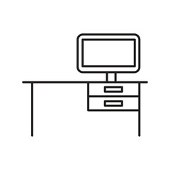 Desktop Computer on Table Editable Stroke Outline Icon, Workstation PC on Table Outline Icon for Web and App..eps