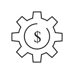 Finance Settings Gear Icon with Dollar Symbol, ost Management and Finance Gear Outline Icon..eps