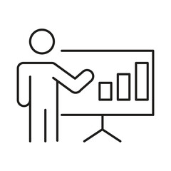 Financial Training Man Editable Stroke Outline Icon, Man Giving Financial Guidance Editable Stroke Outline Icon..eps
