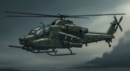 AH-1 Cobra Attack Helicopter in Flight - A Detailed Illustration.