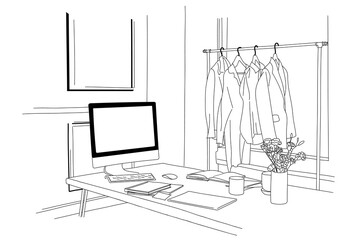 Obraz na płótnie Canvas Fashion designer png workspace line art illustration, transparent background