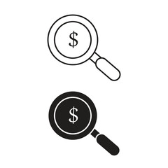 Money Search Icon ? Dollar Magnifying Glass Editable Outline, Financial Analytics and Dollar Search Icon..eps