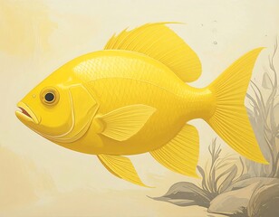 Vibrant yellow fish in artistic underwater scene