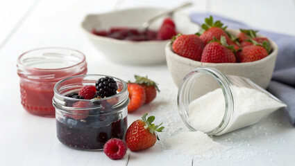 Homemade Berry Jam Ingredients with Fresh Fruit and Sugar