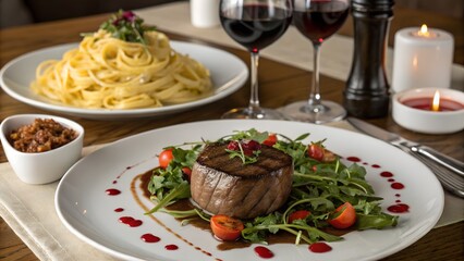 Couple Having Romantic Dinner in a Restaurant Bathed in Warm Sun Rays