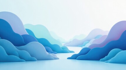 Serene Blue and Purple Abstract Landscape Soft, Organic Forms Create a Calming Visual Experience