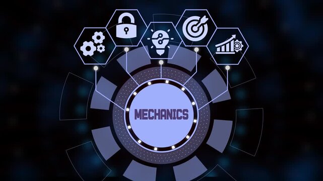Mechatronics icon and mechanical engineering technology concept with electronic sensor integration and robotic system automation for industrial design.