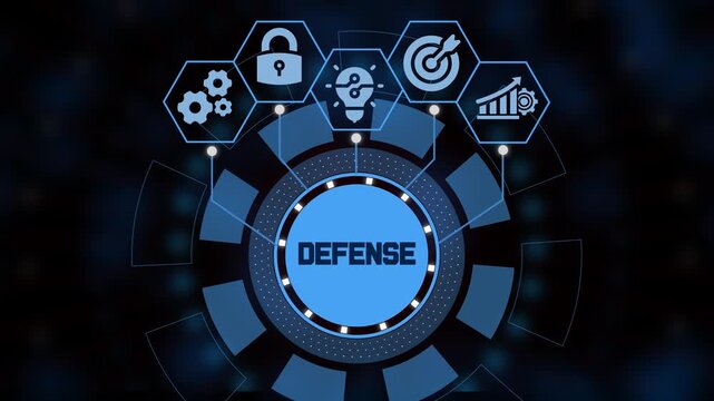 Cyber defense icon and network security protection concept with digital shield and firewall system for server safety and malware prevention.
