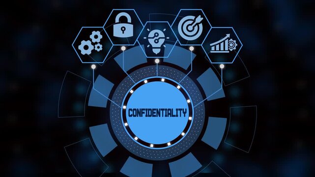  Data confidentiality icon and information privacy security concept with encrypted lock protection for personal identity and corporate data safety.