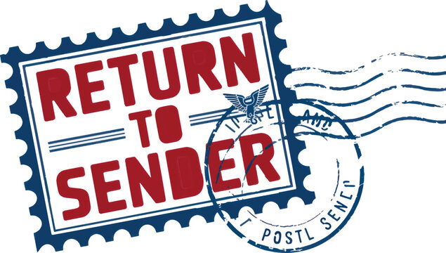 Return to Sender Stamp in Vintage Postal Style with Bold Red Lettering on White Background for Mailing Services