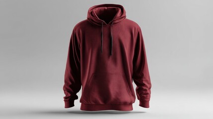 Cozy burgundy hooded sweatshirt on a minimalistic background, ideal for casual wear and comfortable fashion