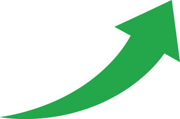 A green arrow pointing upwards on a plain background, viewed from a straightforward perspective, illustrating a simple graphic element.