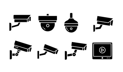 Security camera icon set with CCTV and video surveillance symbols vector © Md