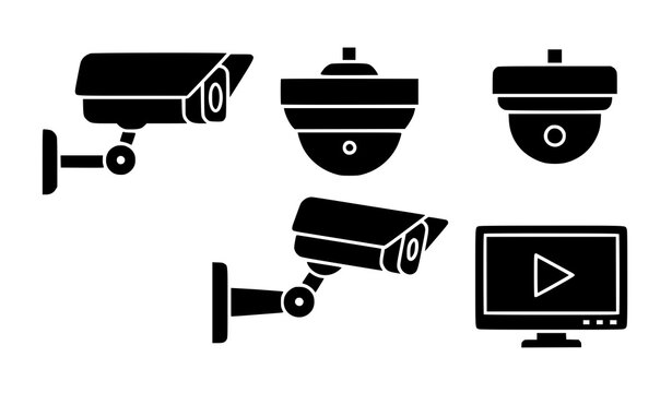 Minimal security camera outline icon set for CCTV and surveillance UI