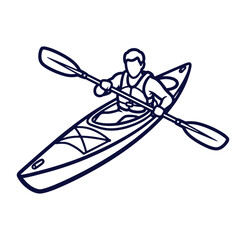 Vector illustration of a person kayaking with a paddle on the water in a minimalist design