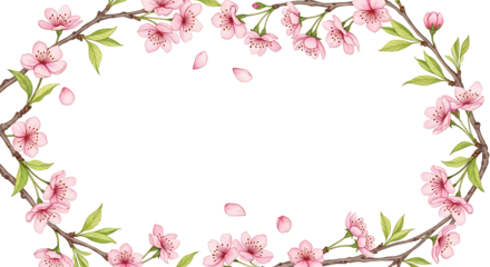 Elegant Cherry Blossom Frame with Delicate Pink Flowers and Falling Petals