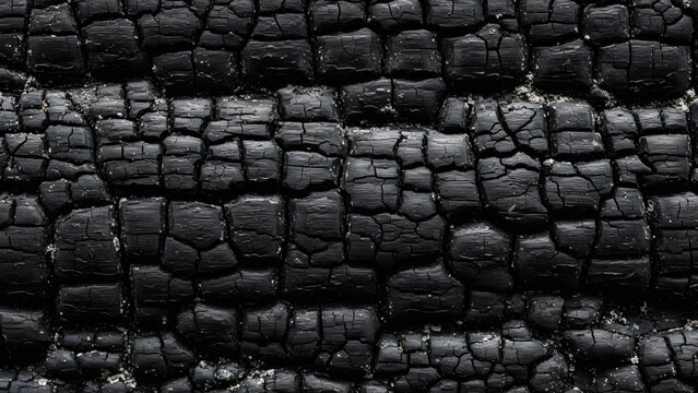 Close up of charred wood texture after a fire.