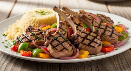 Grilled Lamb Chops with Rice and Vegetables