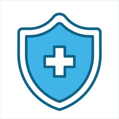 Blue shield with white plus symbol. Suitable for medical and health related designs, as well as concepts related to protection and care.