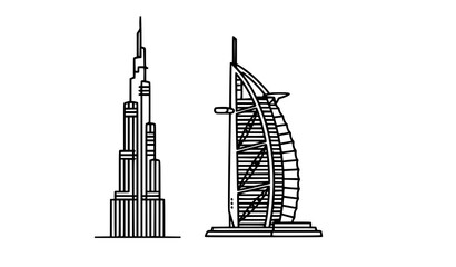 Burj Khalifa and Burj Al Arab Outline Icons Dubai Architecture Vector © MD