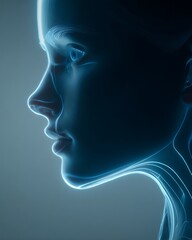 AI light trails connecting human profiles signify ethical navigation towards the future.